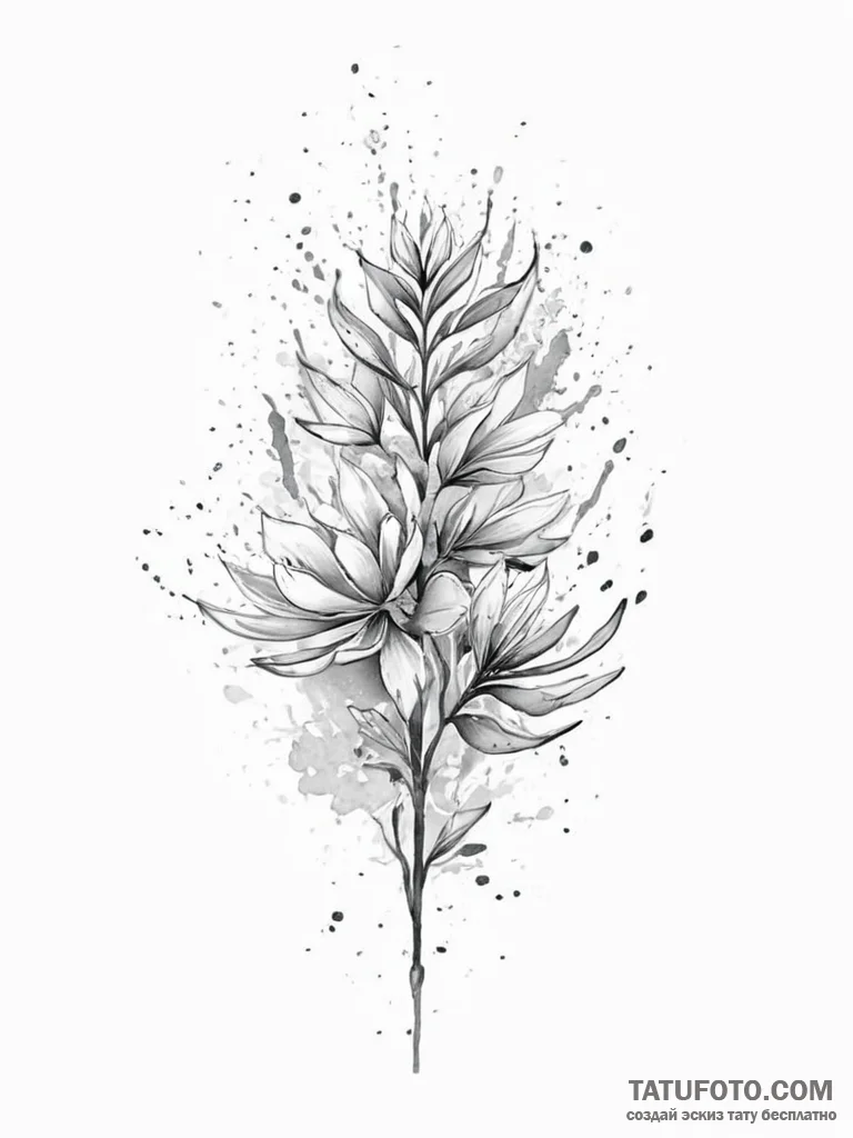 Tattoo sketch watercolor plant with a splash - эскиз тату (№1756411469_0, 28.08.2025 20:04) — Tatufoto.com