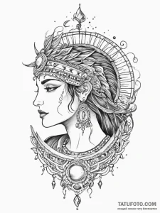 Tattoo sketch inca moon goddess, concept art... - эскиз тату (№1756413657_0, 28.08.2025 20:40) — Tatufoto.com