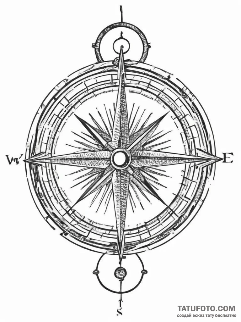 Tattoo sketch compass, ink illustration for t... - эскиз тату (№1756414060_0, 28.08.2025 20:47) — Tatufoto.com