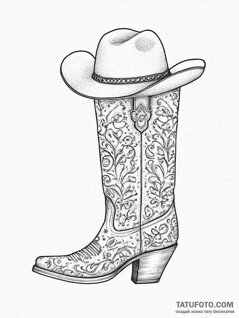 Tattoo sketch country cowboy boot and hat, ta... - эскиз тату (№1756414258_0, 28.08.2025 20:50) — Tatufoto.com