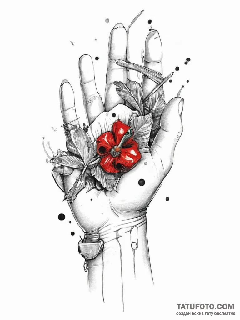 Tattoo sketch hands with a brush, ink illustr... - эскиз тату (№1756414846_0, 28.08.2025 21:00) — Tatufoto.com