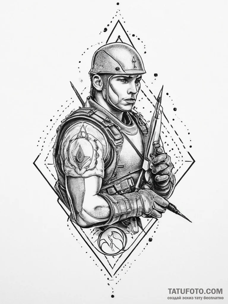 Tattoo sketch soldier with a needle, tattoo d... - эскиз тату (№1756415639_0, 28.08.2025 21:13) — Tatufoto.com