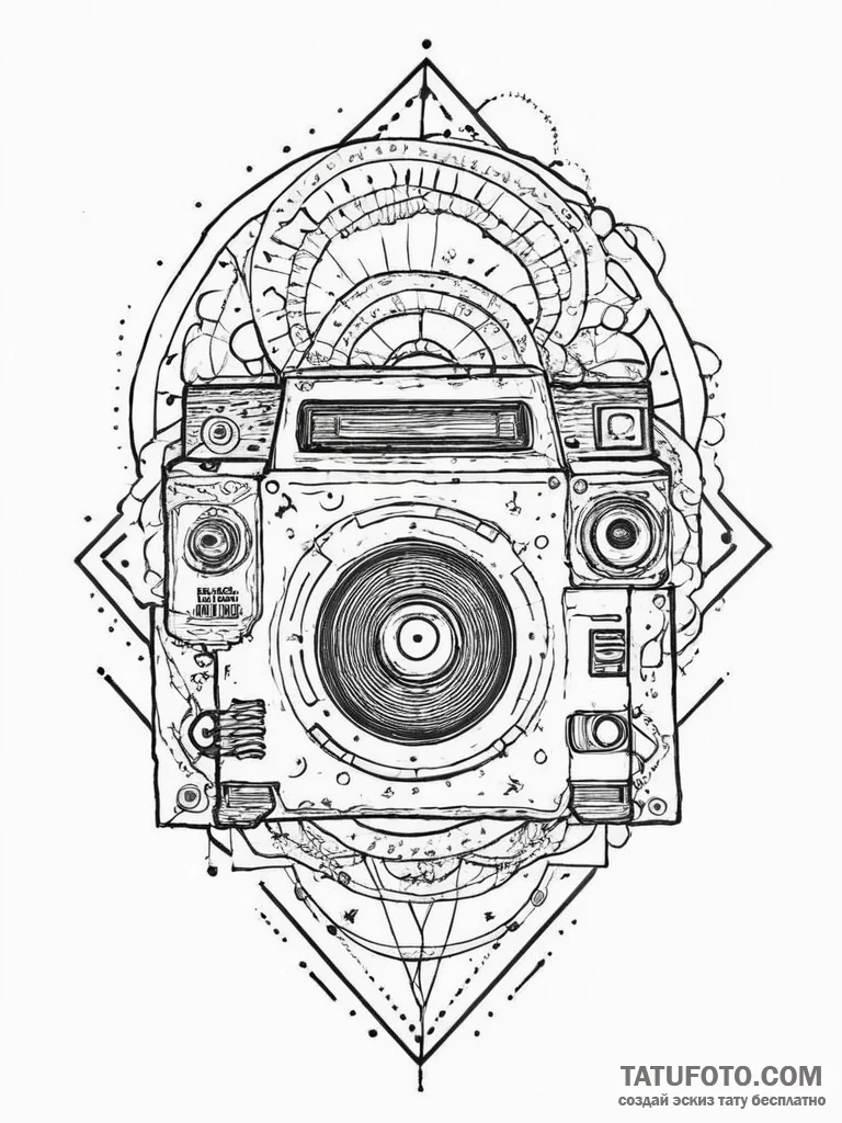 Tattoo sketch 90s cd player, ink illustration... - эскиз тату (№1756416854_0, 28.08.2025 21:34) — Tatufoto.com