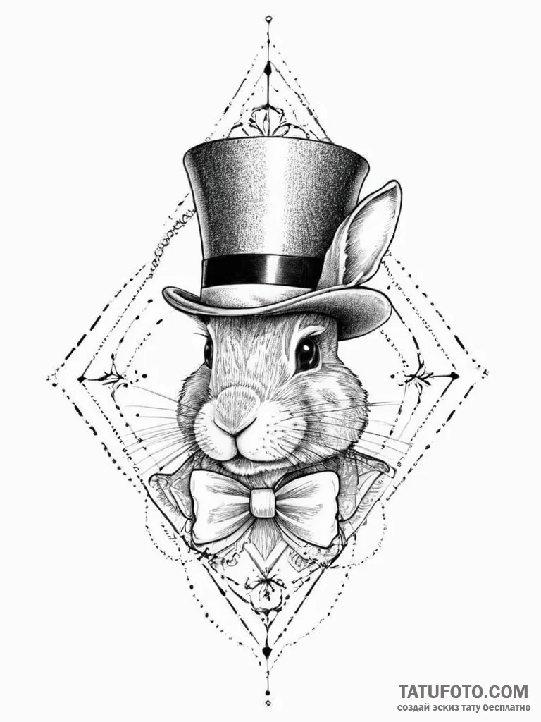 Tattoo sketch top hat with a rabbit, tattoo f... - эскиз тату (№1756421661_0, 28.08.2025 22:54) — Tatufoto.com
