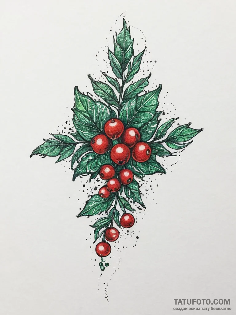 Tattoo sketch mistletoe berry, tattoo line ar... - эскиз тату (№1756422053_0, 28.08.2025 23:00) — Tatufoto.com