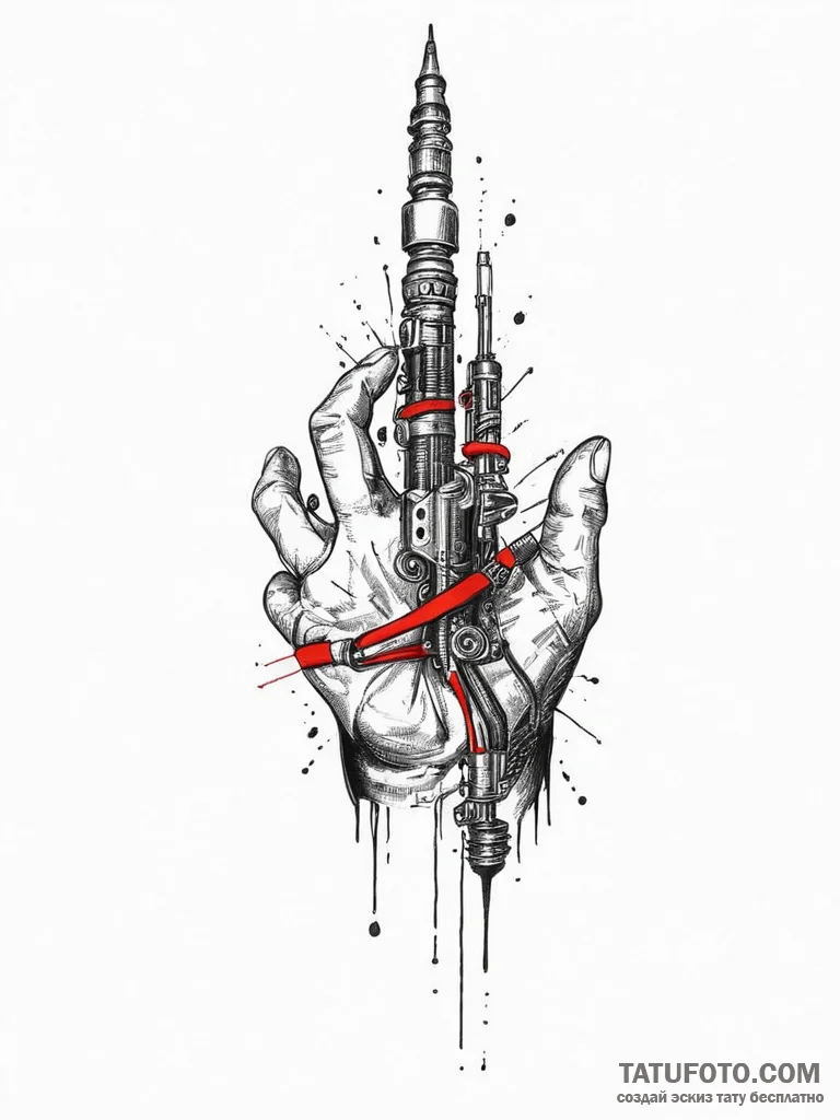 Tattoo sketch hands with a futuristic weapon,... - эскиз тату (№1756423856_0, 28.08.2025 23:30) — Tatufoto.com