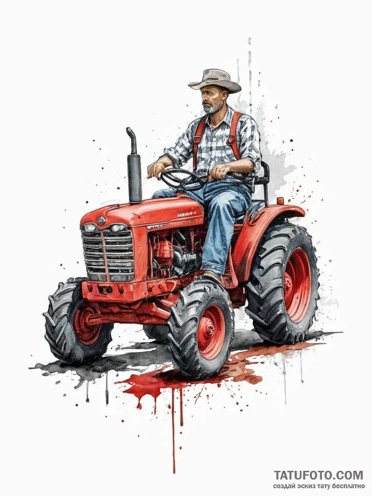 Tattoo sketch farmer a person with a tractor,... - эскиз тату (№1756428426_0, 29.08.2025 00:47) — Tatufoto.com
