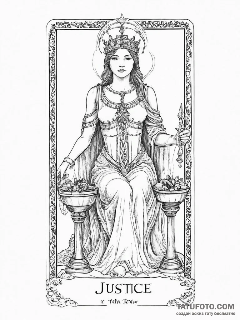 Tattoo sketch tarot card justice - эскиз тату (№1756429410_0, 29.08.2025 01:03) — Tatufoto.com