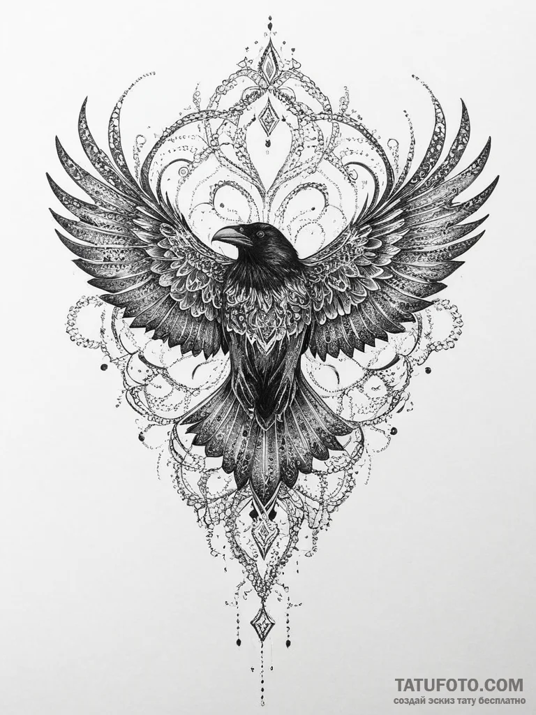Tattoo sketch raven, ink illustration for tat... - эскиз тату (№1756429605_0, 29.08.2025 01:06) — Tatufoto.com