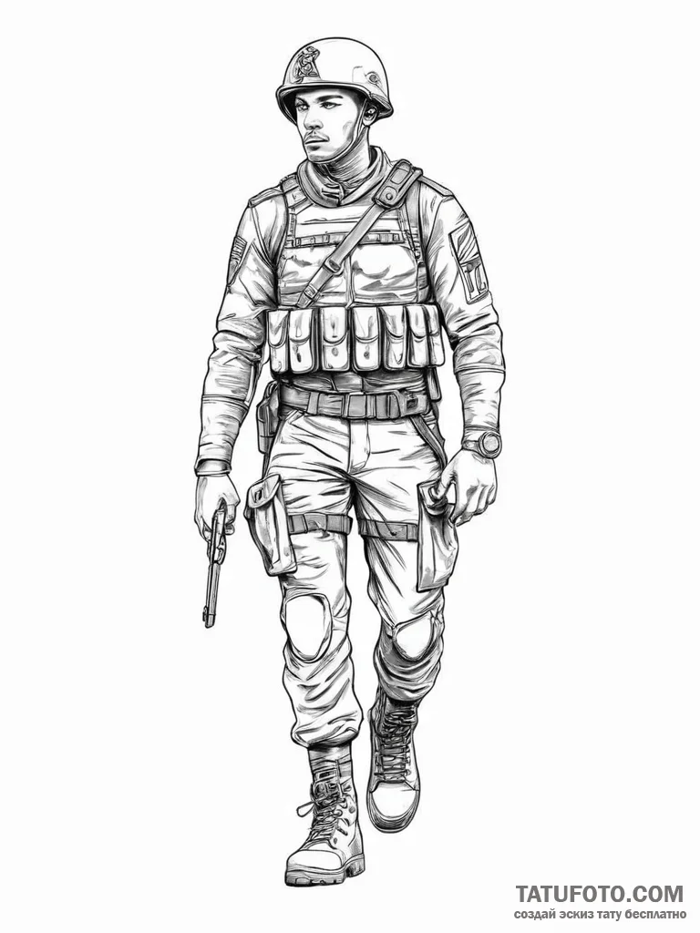 Tattoo sketch soldier with a key, artistic ta... - эскиз тату (№1756432528_0, 29.08.2025 01:55) — Tatufoto.com