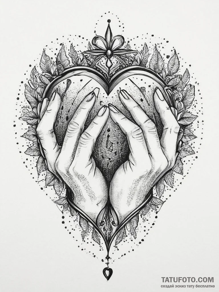 Tattoo sketch hands with a heart, concept art... - эскиз тату (№1756437678_0, 29.08.2025 03:21) — Tatufoto.com
