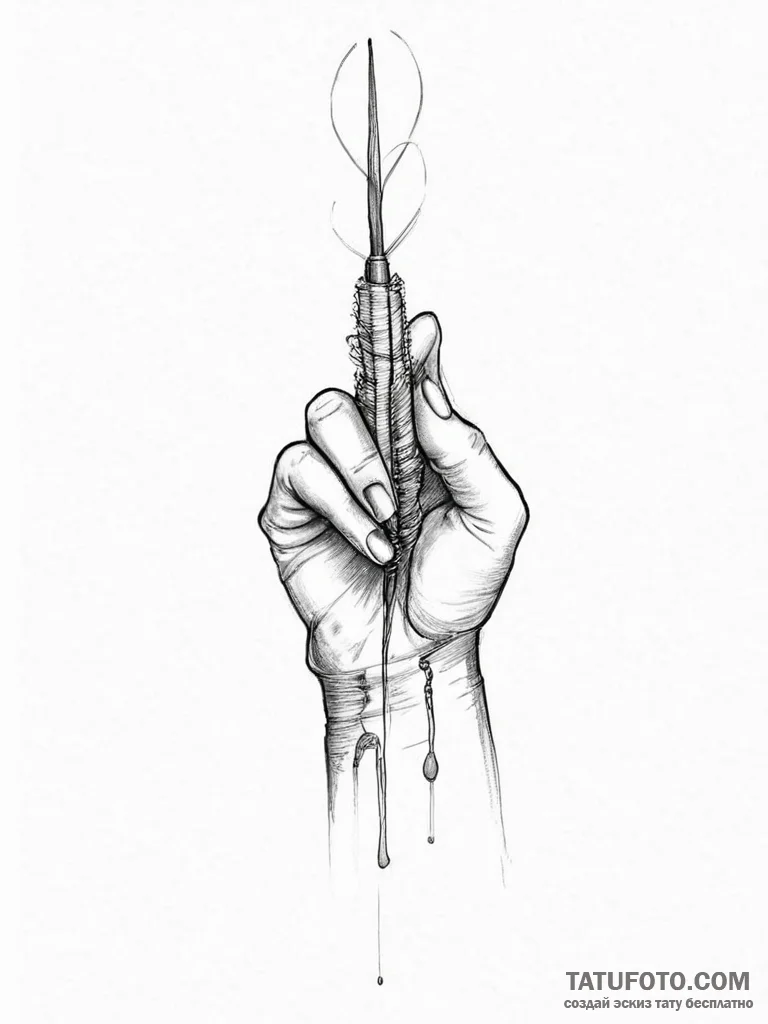 Tattoo sketch hands with a needle - эскиз тату (№1756439467_0, 29.08.2025 03:51) — Tatufoto.com