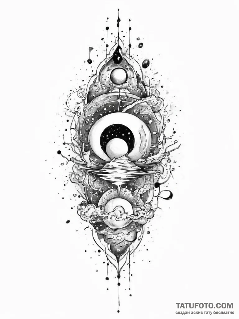 Tattoo sketch cosmic water, ink illustration... - эскиз тату (№1756443814_0, 29.08.2025 05:03) — Tatufoto.com