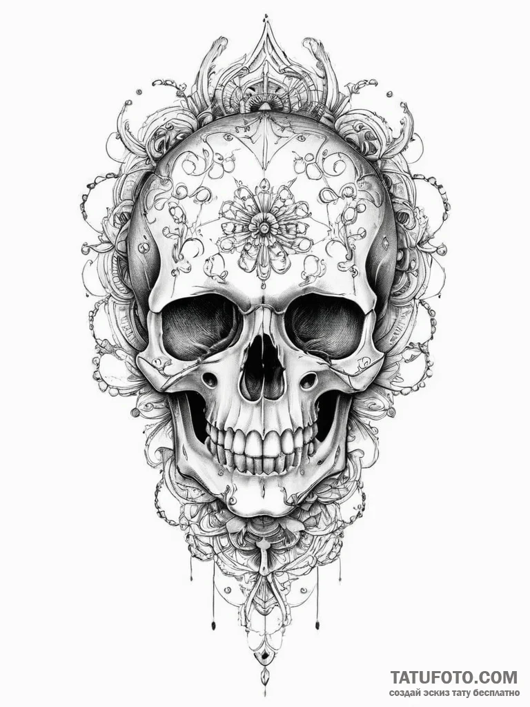 Tattoo sketch череп с биомеханическим узором,... - эскиз тату (№1756446382_0, 29.08.2025 05:46) — Tatufoto.com