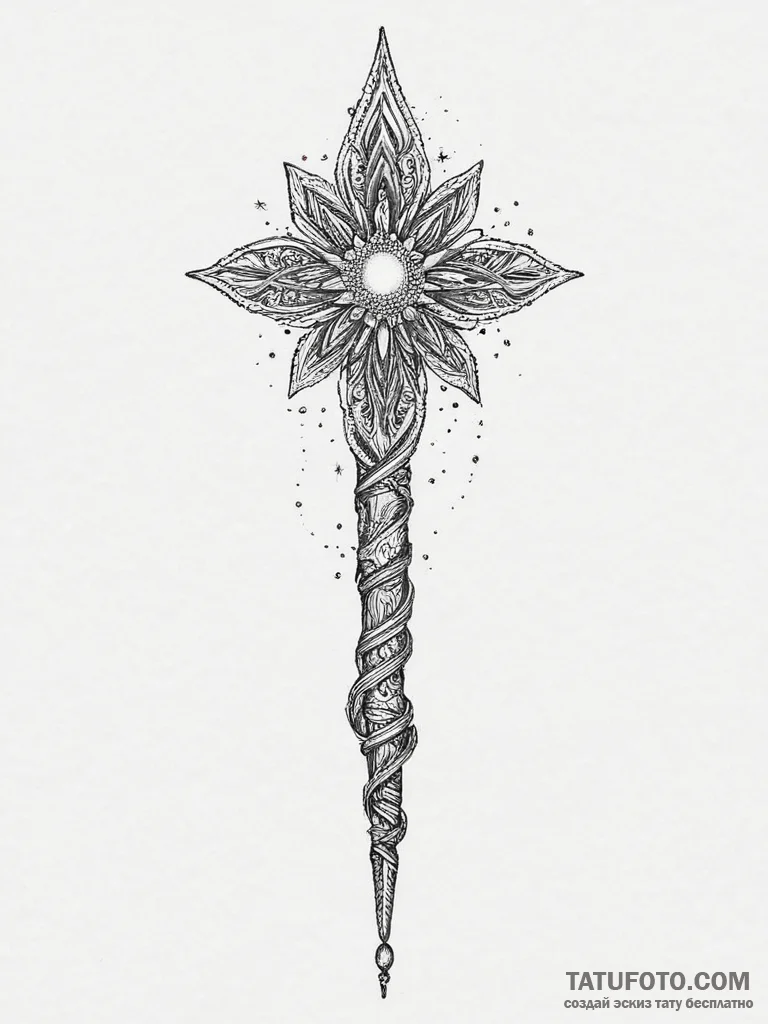 Tattoo sketch wand with glowing tip, ink illu... - эскиз тату (№1756446579_0, 29.08.2025 05:49) — Tatufoto.com