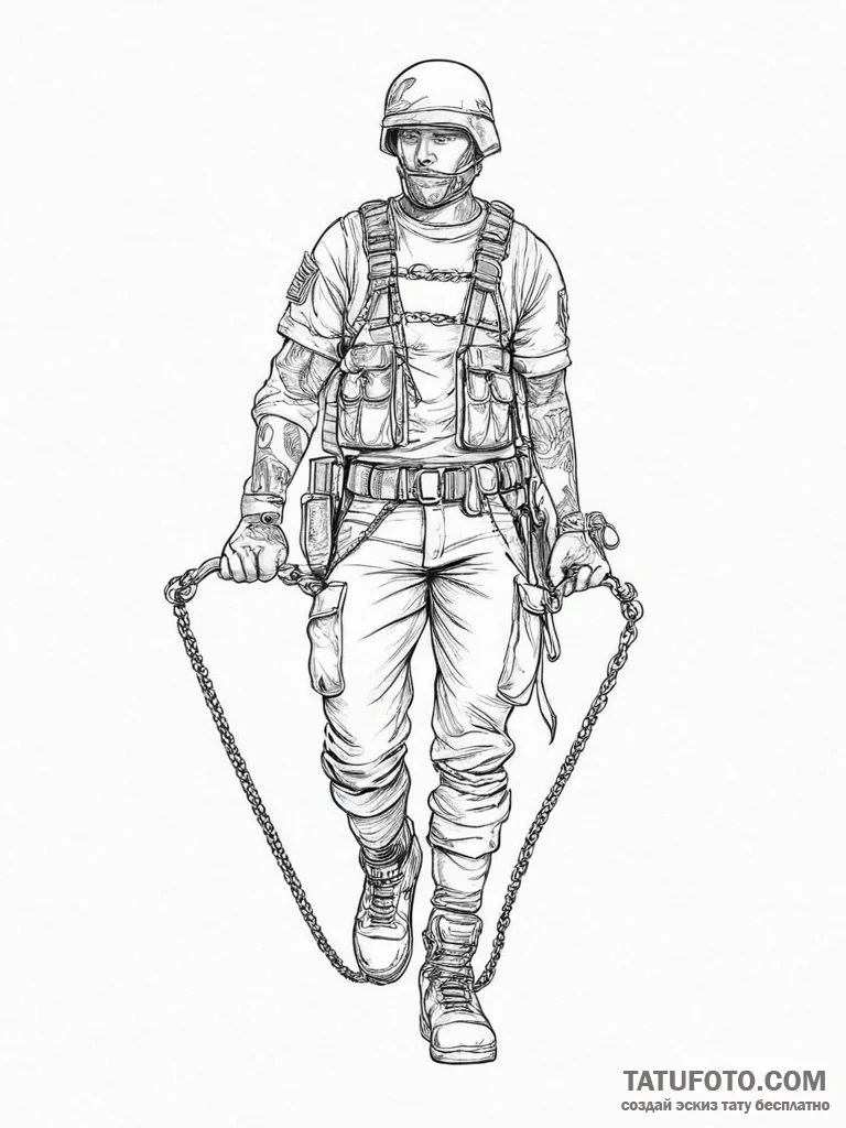 Tattoo sketch soldier with a chain, tattoo li... - эскиз тату (№1756447965_0, 29.08.2025 06:12) — Tatufoto.com