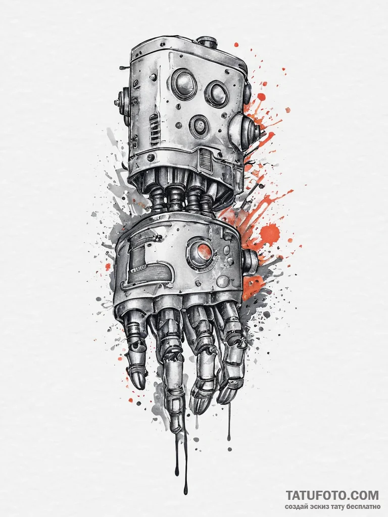 Tattoo sketch hands with a robot, concept art... - эскиз тату (№1756448163_0, 29.08.2025 06:16) — Tatufoto.com