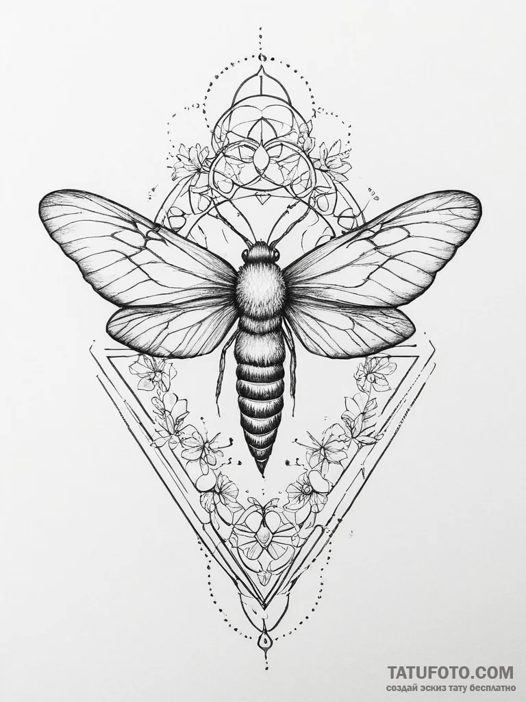 Tattoo sketch snowberry clearwing moth, ink i... - эскиз тату (№1756450142_0, 29.08.2025 06:49) — Tatufoto.com