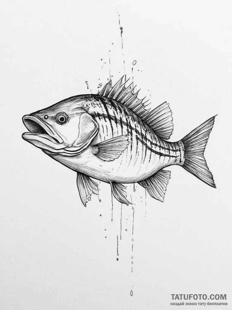 Tattoo sketch striped bass - эскиз тату (№1756450934_0, 29.08.2025 07:02) — Tatufoto.com