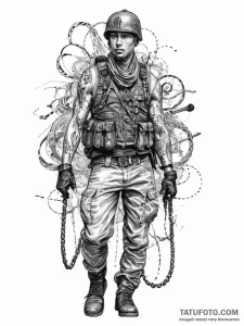 Tattoo sketch soldier with a chain, tattoo li... - эскиз тату (№1756452909_0, 29.08.2025 07:35) — Tatufoto.com