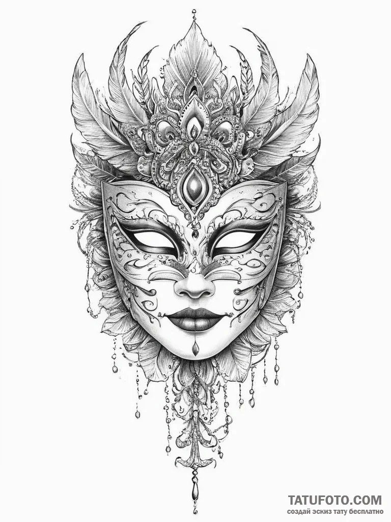 Tattoo sketch masquerade mask tattoo, ink ill... - эскиз тату (№1756455085_0, 29.08.2025 08:11) — Tatufoto.com