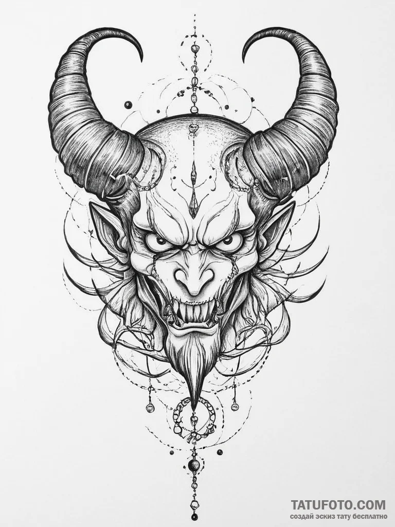 Tattoo sketch demon with horns, concept art f... - эскиз тату (№1756455875_0, 29.08.2025 08:24) — Tatufoto.com
