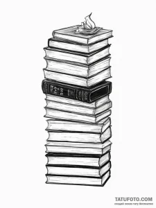 Tattoo sketch writer stack of books, artistic... - эскиз тату (№1756458247_0, 29.08.2025 09:04) — Tatufoto.com