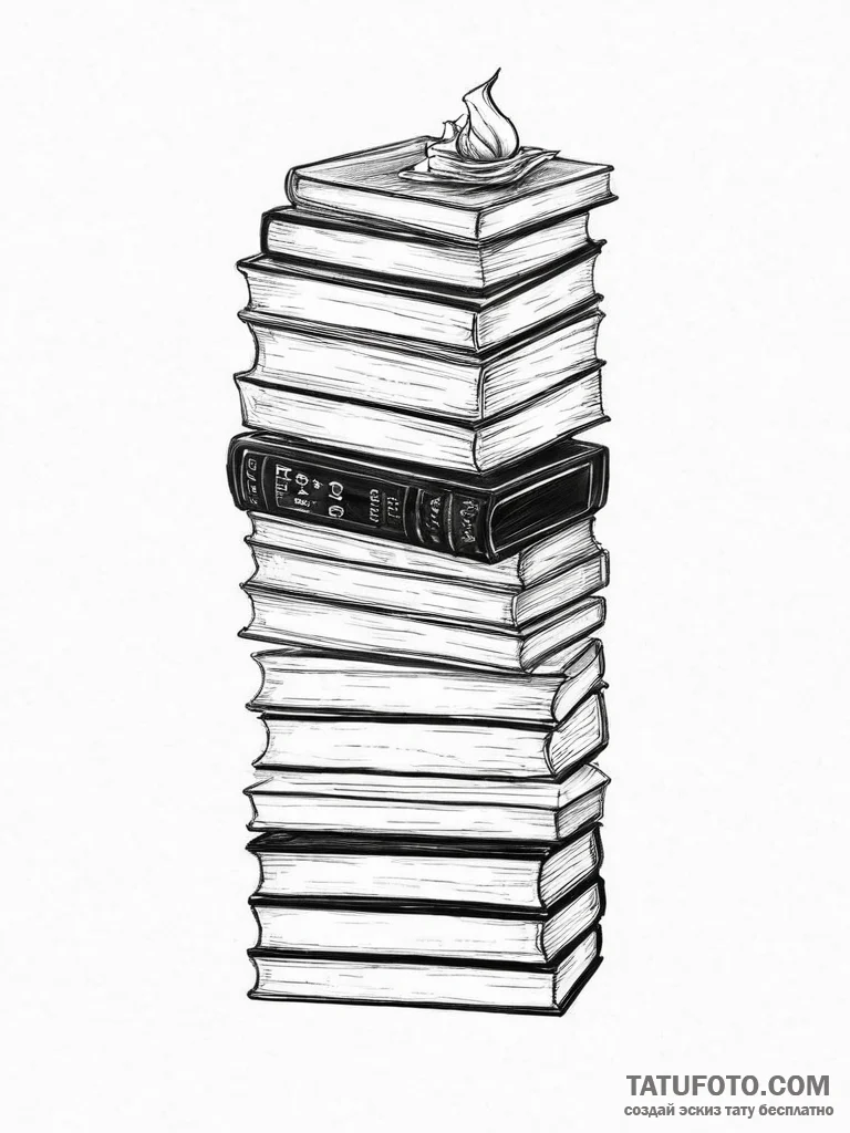 Tattoo sketch writer stack of books, artistic... - эскиз тату (№1756458247_0, 29.08.2025 09:04) — Tatufoto.com