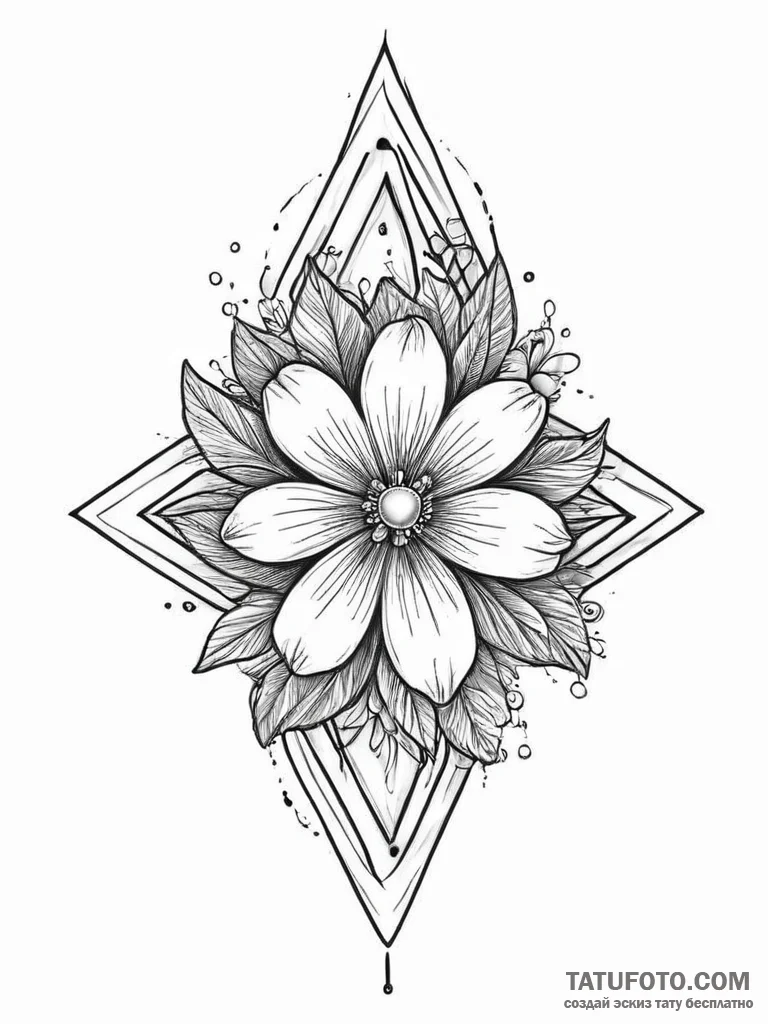 Tattoo sketch star flower, ink illustration f... - эскиз тату (№1756462008_0, 29.08.2025 10:06) — Tatufoto.com