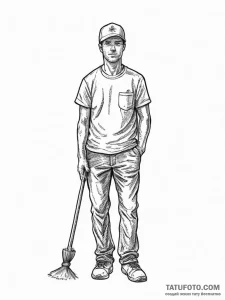 Tattoo sketch janitor a person with a mop, co... - эскиз тату (№1756467558_0, 29.08.2025 11:39) — Tatufoto.com