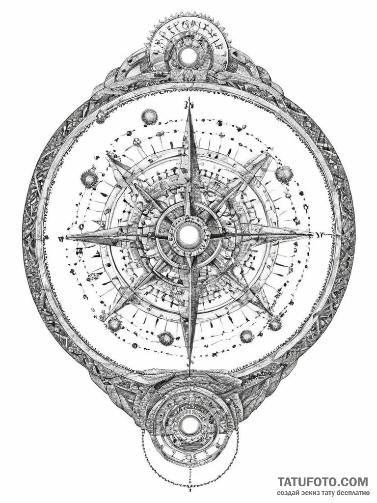 Tattoo sketch astrolabe, artistic tattoo sket... - эскиз тату (№1756468548_0, 29.08.2025 11:55) — Tatufoto.com