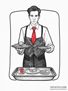 Tattoo sketch waiter serving tray and dish, t... - эскиз тату (№1756470922_0, 29.08.2025 12:35) — Tatufoto.com