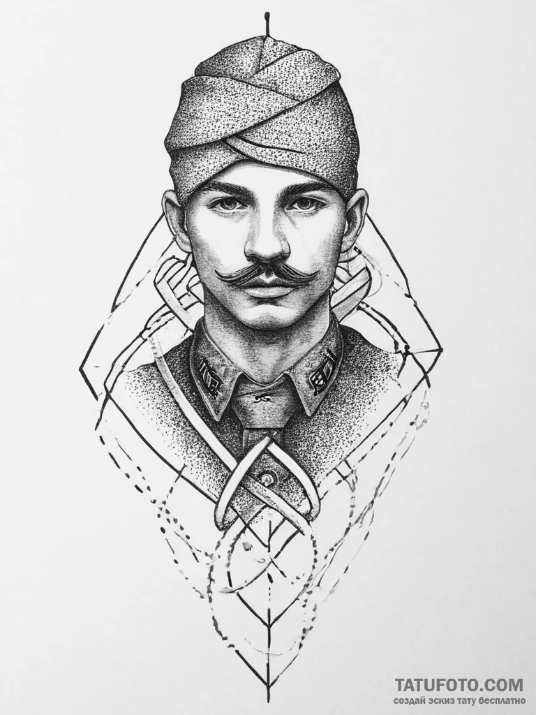 Tattoo sketch soldier with a knot, ink illust... - эскиз тату (№1756471515_0, 29.08.2025 12:45) — Tatufoto.com