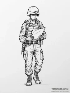Tattoo sketch soldier with a letter, ink illu... - эскиз тату (№1756472104_0, 29.08.2025 12:55) — Tatufoto.com