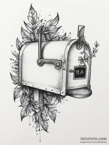 Tattoo sketch mailbox with a plant, concept a... - эскиз тату (№1756476698_0, 29.08.2025 14:11) — Tatufoto.com