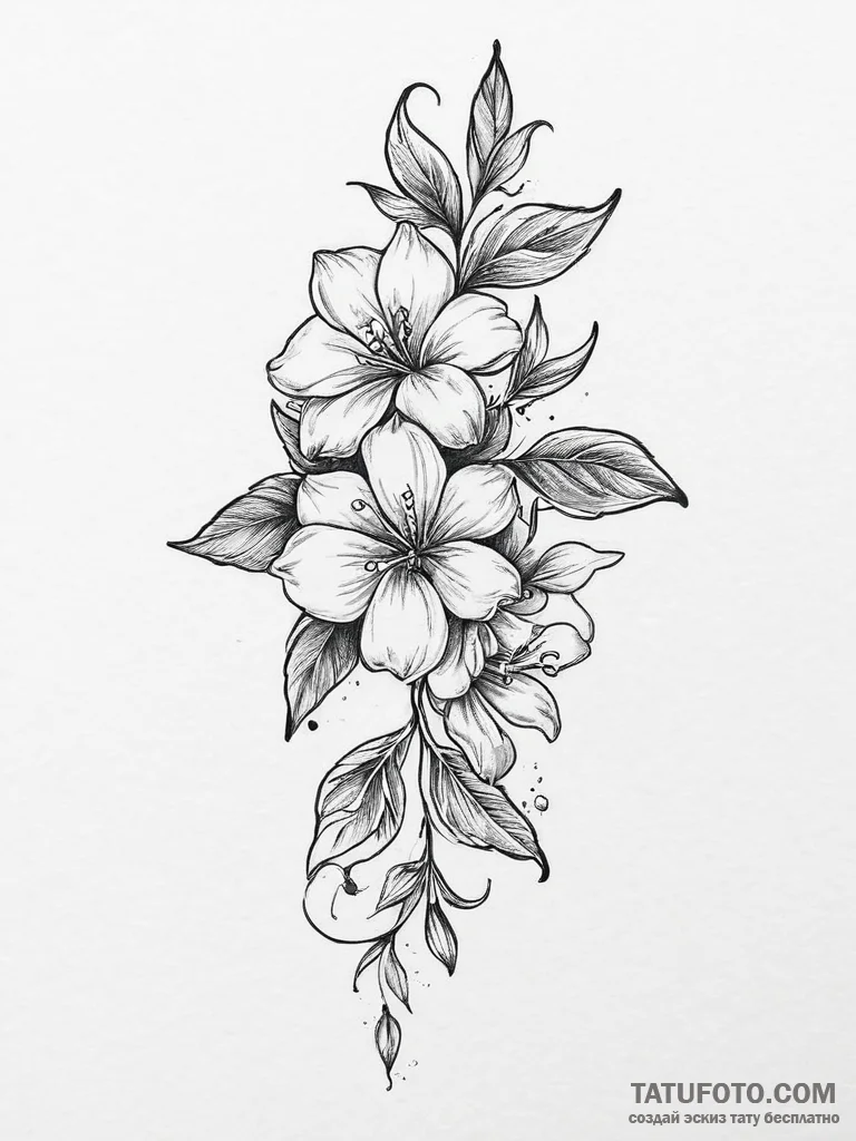 Tattoo sketch jasmine vine, concept art for t... - эскиз тату (№1756477090_0, 29.08.2025 14:18) — Tatufoto.com