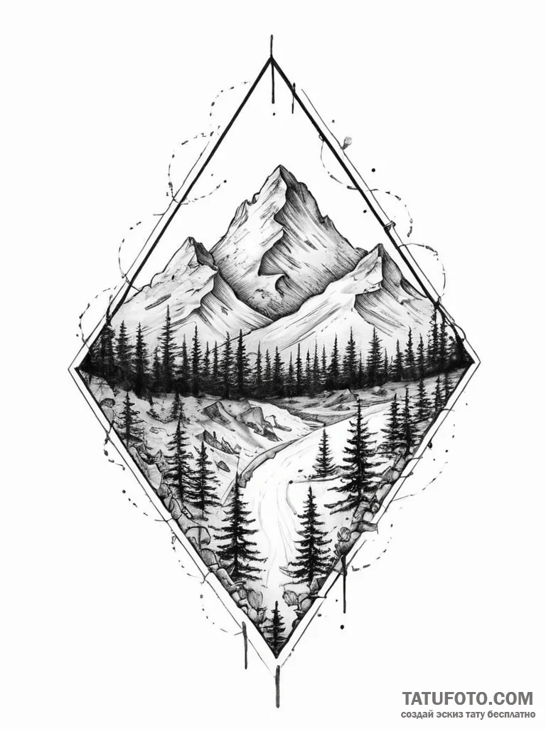 Tattoo sketch mountain, concept art for tatto... - эскиз тату (№1756478283_0, 29.08.2025 14:38) — Tatufoto.com