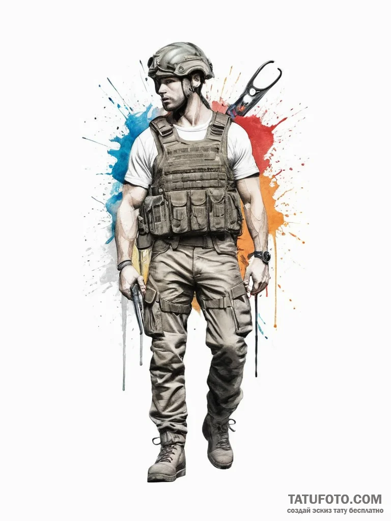 Tattoo sketch soldier with a scissors, artist... - эскиз тату (№1756483247_0, 29.08.2025 16:00) — Tatufoto.com