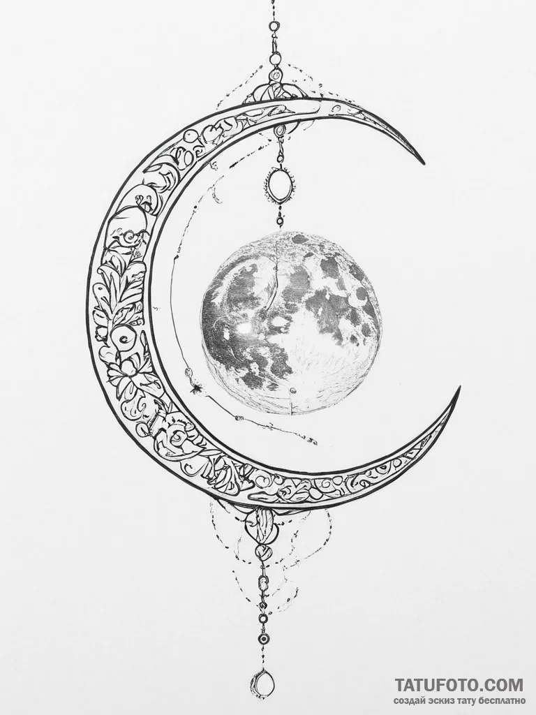 Tattoo sketch moon tattoo - эскиз тату (№1756484038_0, 29.08.2025 16:13) — Tatufoto.com