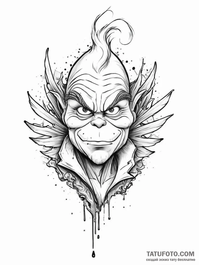 Tattoo sketch the grinch with a wing, tattoo... - эскиз тату (№1756487402_0, 29.08.2025 17:10) — Tatufoto.com