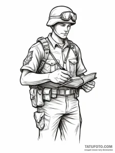 Tattoo sketch soldier with a book, concept ar... - эскиз тату (№1756492039_0, 29.08.2025 18:27) — Tatufoto.com