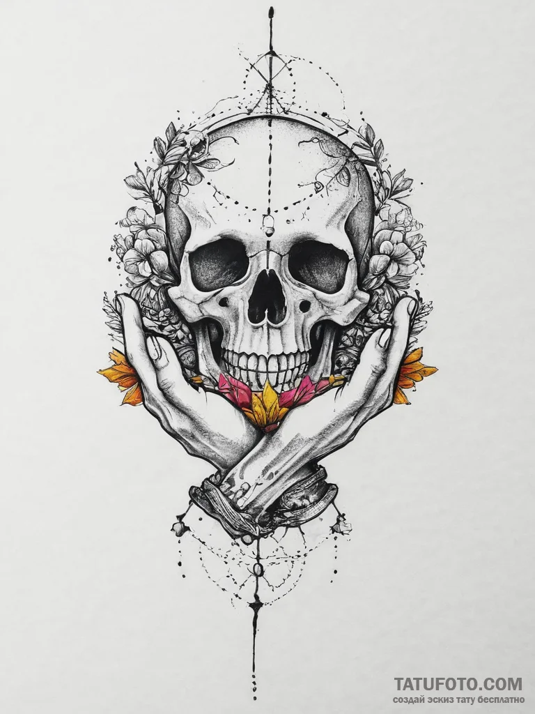 Tattoo sketch hands with a skull, tattoo sket... - эскиз тату (№1756493642_0, 29.08.2025 18:54) — Tatufoto.com