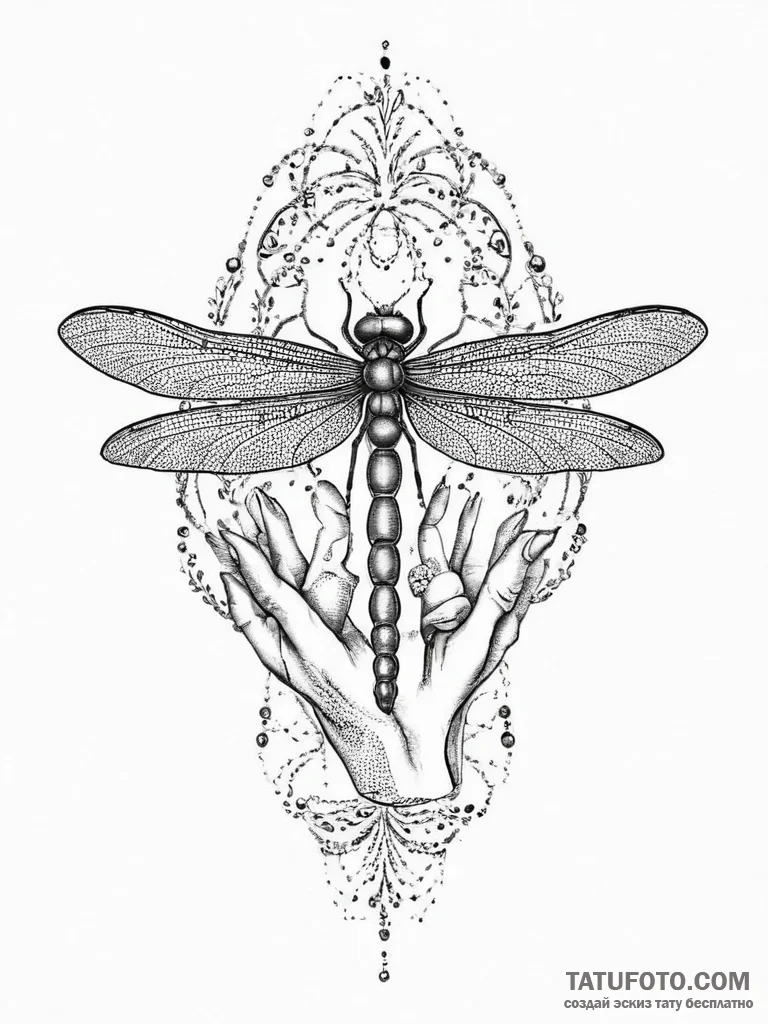 Tattoo sketch hands with a dragonfly, concept... - эскиз тату (№1756499489_0, 29.08.2025 20:31) — Tatufoto.com