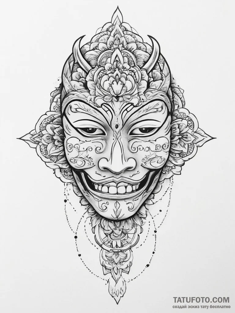 Tattoo sketch irezumi маска ханья, tattoo fla... - эскиз тату (№1756511418_0, 29.08.2025 23:50) — Tatufoto.com