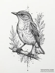 Tattoo sketch gray-cheeked thrush, tattoo fla... - эскиз тату (№1756514599_0, 30.08.2025 00:43) — Tatufoto.com