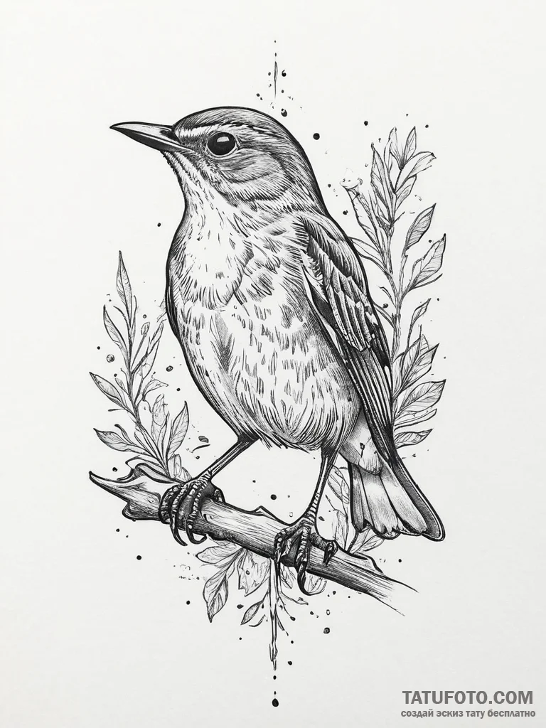 Tattoo sketch gray-cheeked thrush, tattoo fla... - эскиз тату (№1756514599_0, 30.08.2025 00:43) — Tatufoto.com