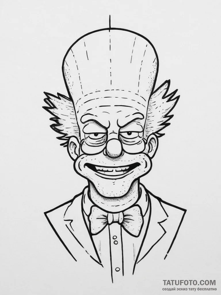 Tattoo sketch the simpsons krusty the clown,... - эскиз тату (№1756566016_0, 30.08.2025 15:00) — Tatufoto.com