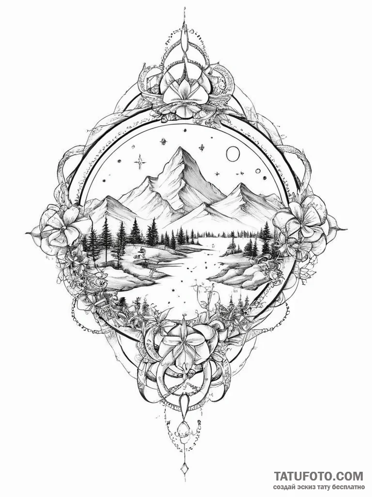 Tattoo sketch mystical world - эскиз тату (№1756566211_0, 30.08.2025 15:03) — Tatufoto.com