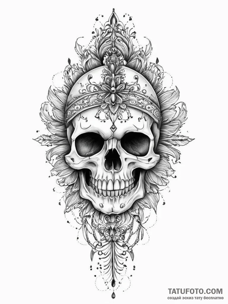 Tattoo sketch узор в виде черепа с кинжалом,... - эскиз тату (№1756567187_0, 30.08.2025 15:19) — Tatufoto.com