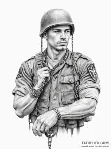 Tattoo sketch soldier with a chain, ink illus... - эскиз тату (№1756567773_0, 30.08.2025 15:29) — Tatufoto.com